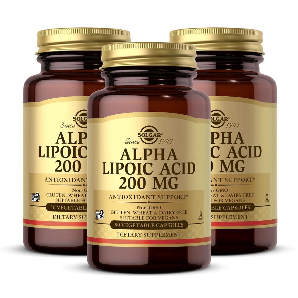 Solgar Alpha Lipoic Acid 200 מ"ג, 50 קפסולות ירקות (Pack of 3) - תמיכה אנטי-חמצן - מסייע לשחזר Glutathione, ויטמין C & E, CoQ-10 - Non-GMO, טבעוני, Gluten Free, חלב, חינם, כשר - 150 המשרתים Totals
