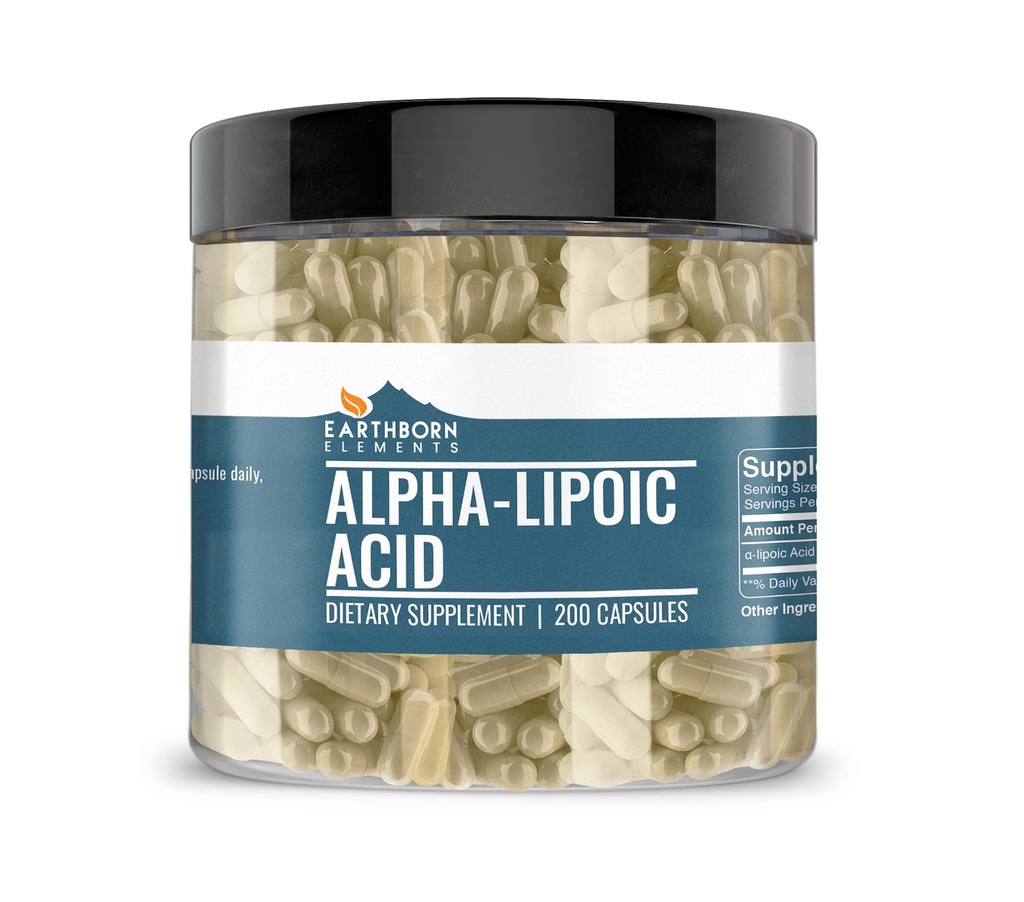 Earthborn Elements Alpha-Lipoic Acid 200 קפסולות, Pure & Undiluted, No Additives