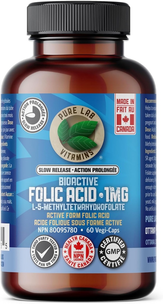 Pure Labs ויטמינים bioactive Folic Acid 1 מ"ג שחרור איטי, 55 GR