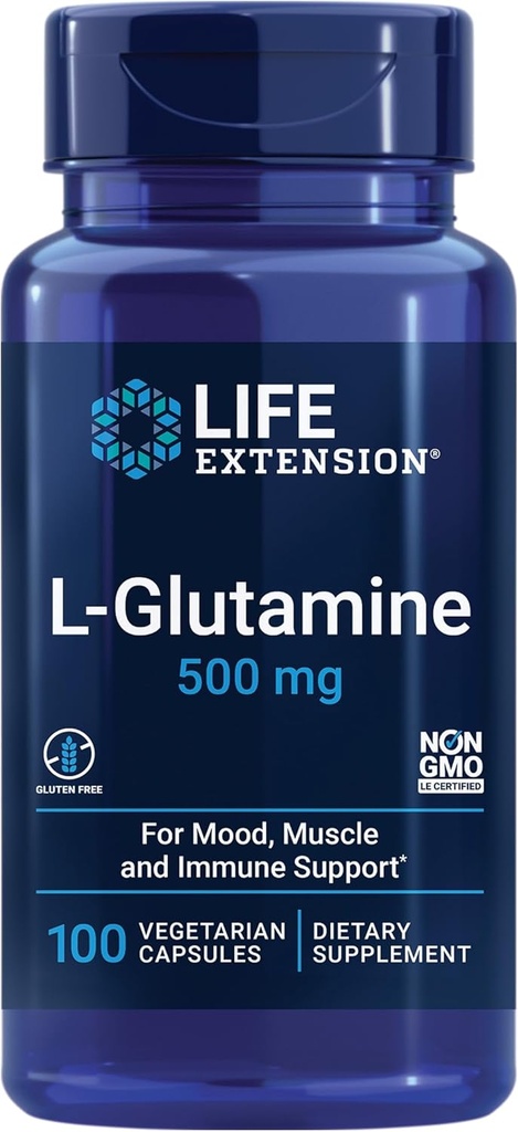 תוחלת החיים הרחבה Creatine קפסולות 120 Count & L-Glutamine 500 מ"ג 100 קפסולות Bundle עבור שריר בריאות