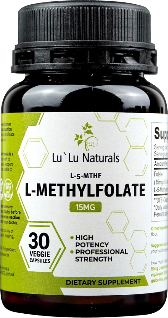 Lu'Lu Naturals L Methylfolate 15 מ"ג הפעיל Methyl Folate, Folic Acid, 5-mthf 30 Veggie Capslate 15mg