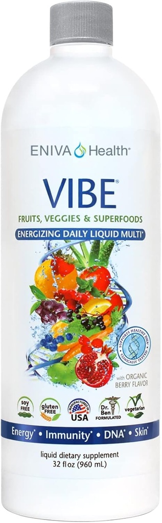 Eniva בריאות Vibe נוזלי Multivitamins מינרלים תוספי ויטמינים A, B12, C, D, E & Amino Acids | פירות ו Veggies Daily תוספת עבור נשים וגברים | דוקטור פורמולה | USA Made | 32 oz