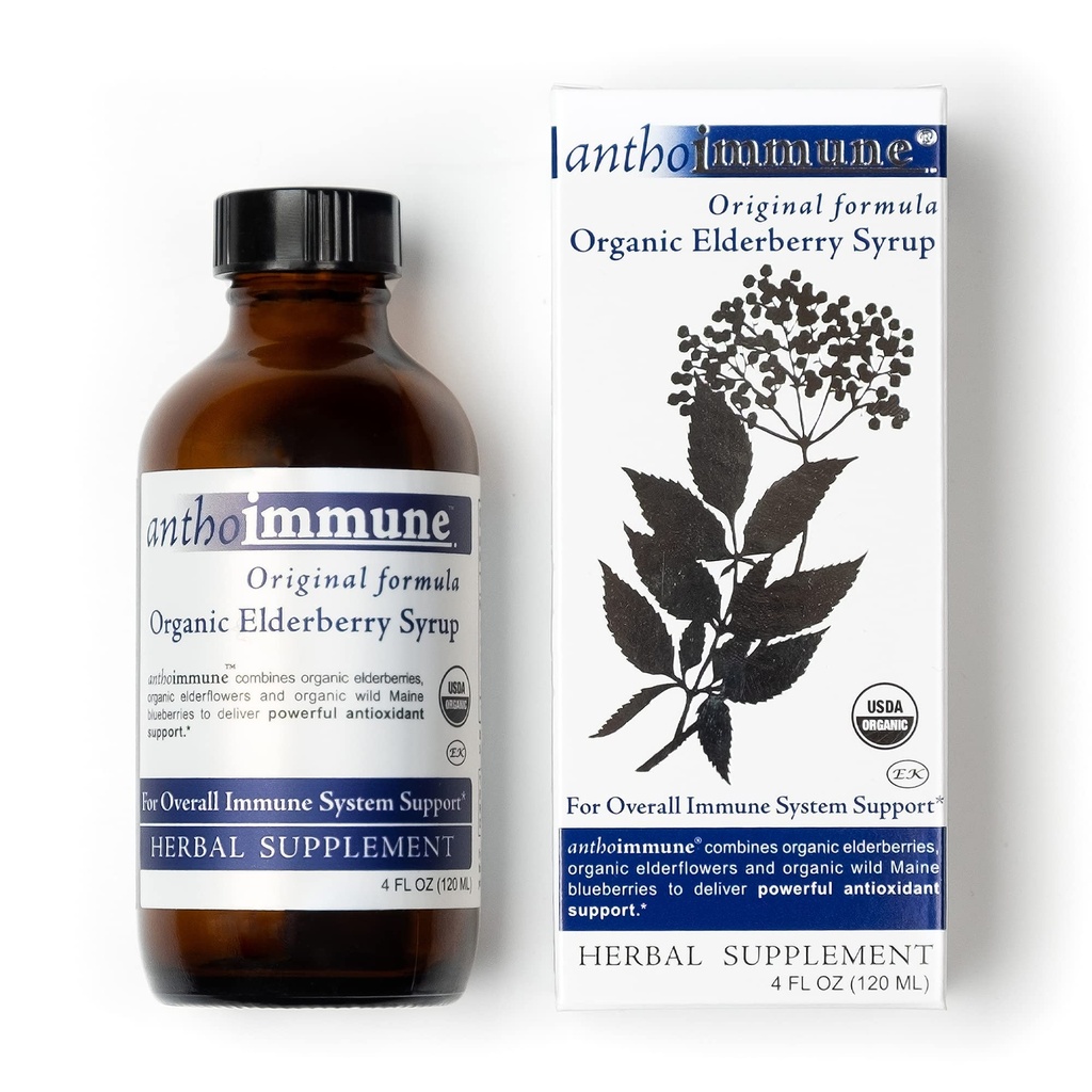 אורגני Elderberry Syrup - Anthoimmune - Immune Support Supplement for Adults and Kids- USDA אורגני, Ultra-Premium Black Elderberry Formula (4 oz) 24 משרתים