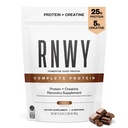 RNWY שלם חלבון, 25g Yמזרח חלבון + 5g Creatine Monohydrate, טבעוני, ללא חלב, מוסמך ספורטיבי, פוסט-Workout Recovery for Endurance Athletes, שוקולד, 21 משרתות