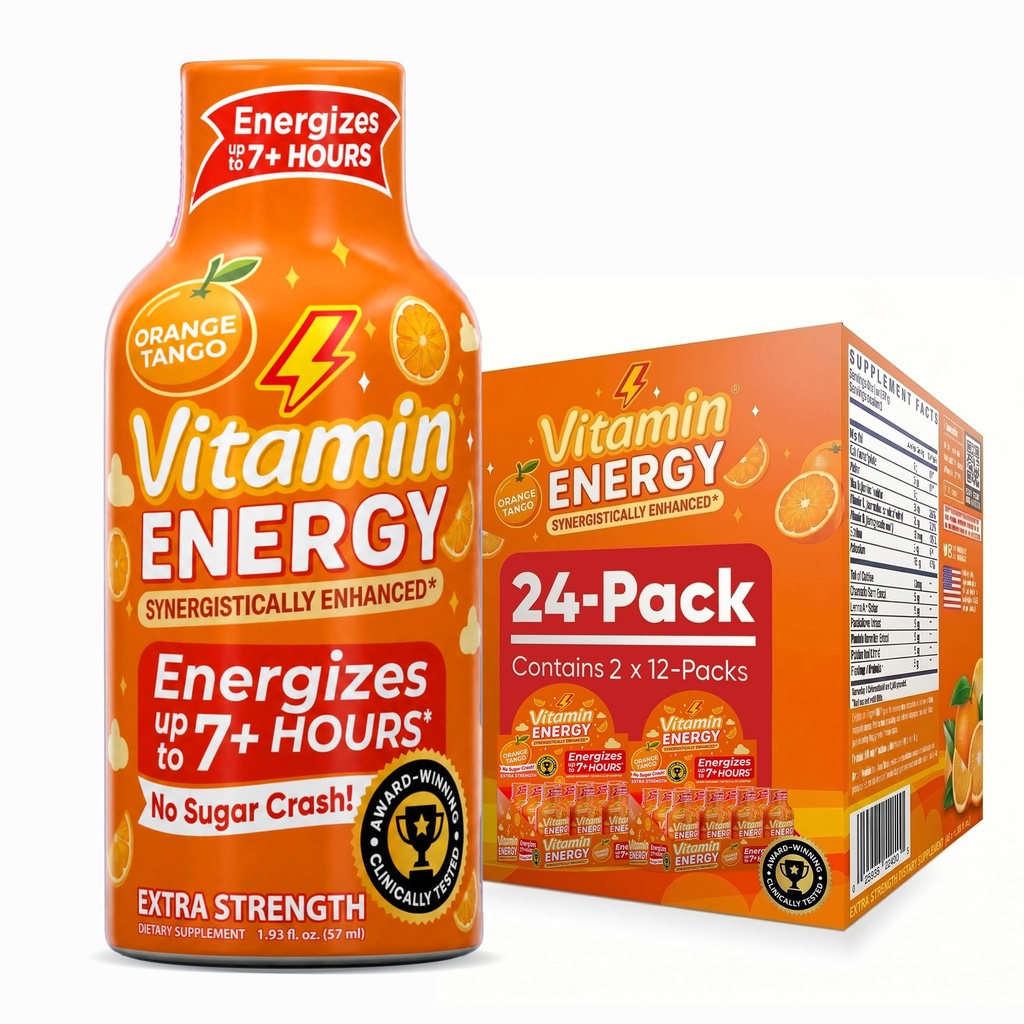 ויטמין אנרגיה Immune + תוספת כוח אנרגיה לירות כתום Burst 24 Pack, 260 מ"ג טבעי Caffeine, B-Vitamins, Citicoline, תה ירוק, Immunity & Focus תמיכה, Zero Sugar, Gluten-Free1.93 floz