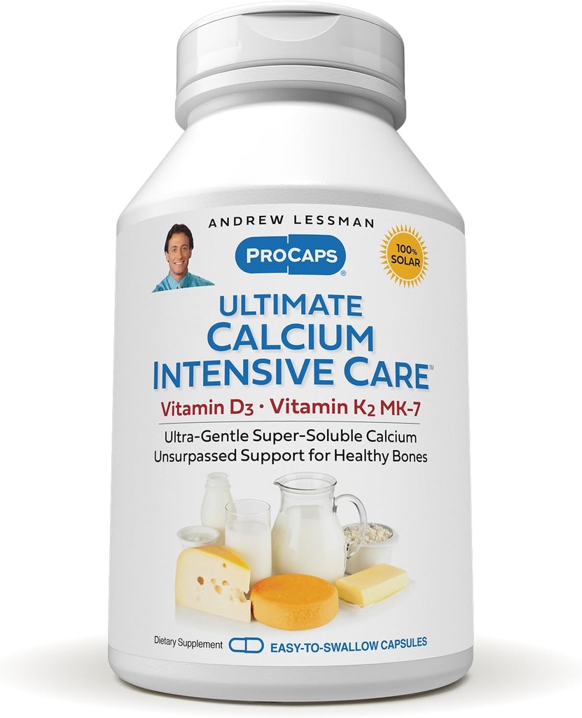 ANDREW LESSMAN Ultimate Calcium Intensive Care עם ויטמין D3 ו-K2 MK7-120 mcg - 720 קפסולות - עצם ו-Sskeleton Health Essentials. קל ל-Swallow, Super Soluble. אין תוספת