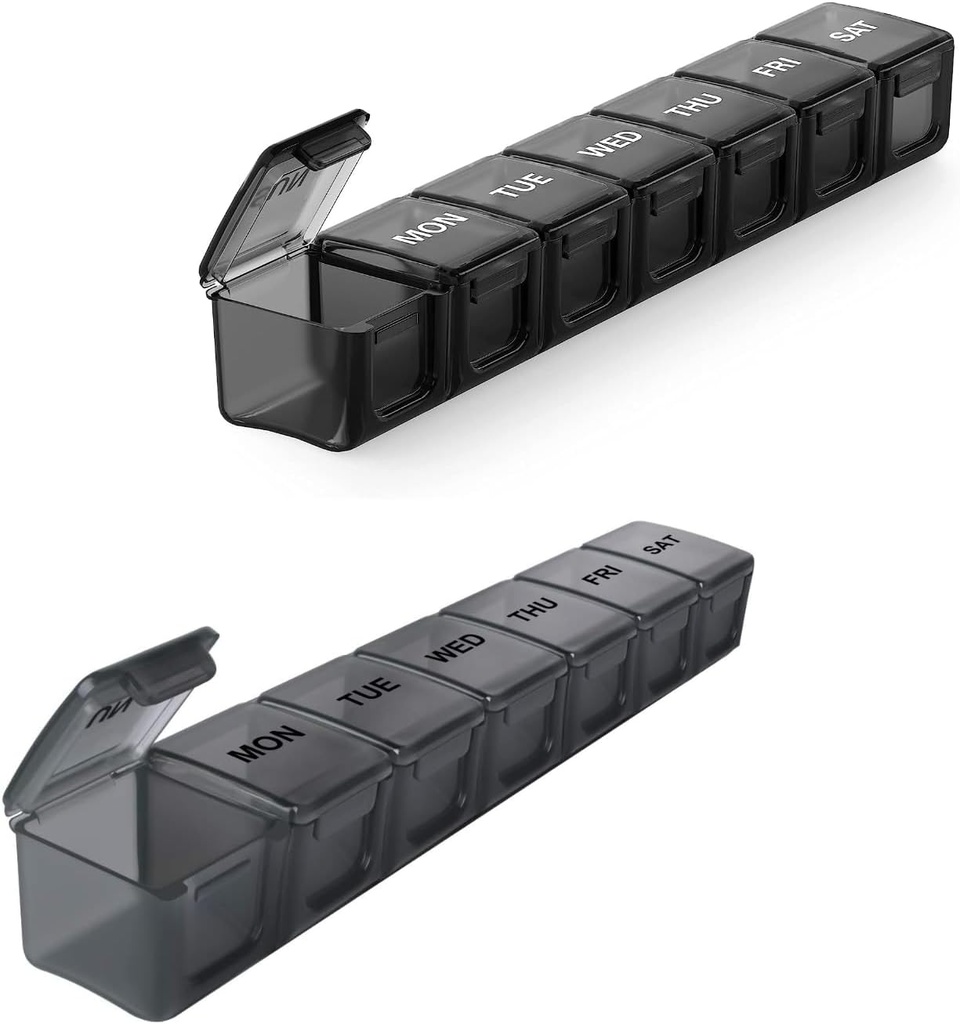 2 Pack תוספת גדולה גלולות מארגנת, Sukuos Weekly Pill Case עם Clear Lid, Arthritis Friendly Medicine מארגנת עבור גלולות / Vitamin / Fish Oil / Supplements, BPA חינם, קל לנקות