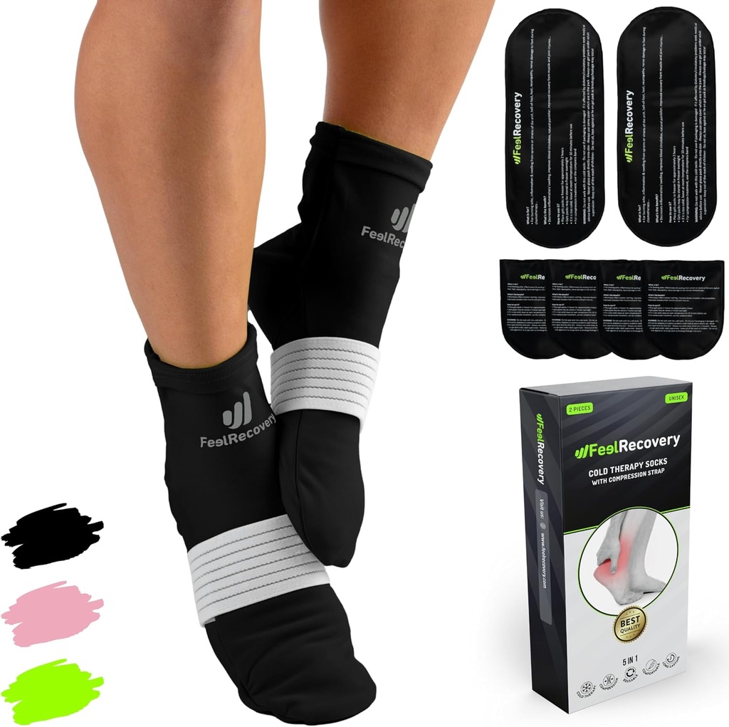 Ice Pack Shoes for Feet Coolers - Reusable Hot & Cold Therapy Shoes w/Compression - Cold Gel Pack for Neuropathy, Foot Pain, Plantar Fasciitis & Sprains (Black, L/XL)
