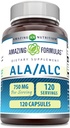פורמולה מדהימה ALA /ALC (Alpha Lipoic Acid / Acetyl L-Carnitine) תוסף | 750 Mg Per | קפסולות | Non-GMO | Gluten-Free | Made in USA (1 Pack, 120 Count)