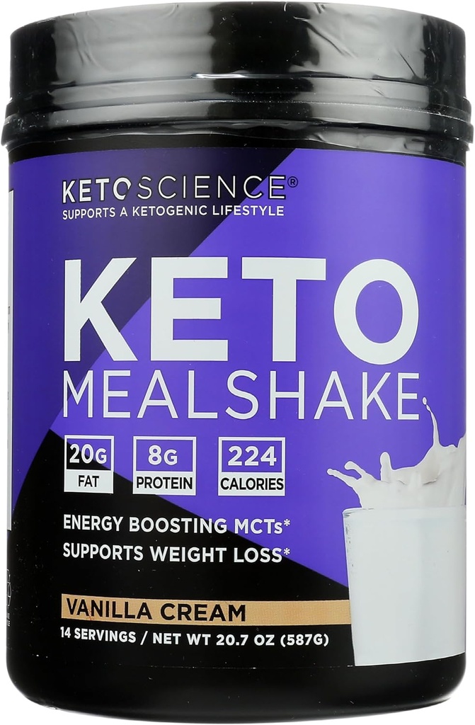 Keto Science Vanilla Cream Ketogenic Meal Shake Dietary תוסף, Paleo Friendly, 20.7 Ounces (Pack of 1)