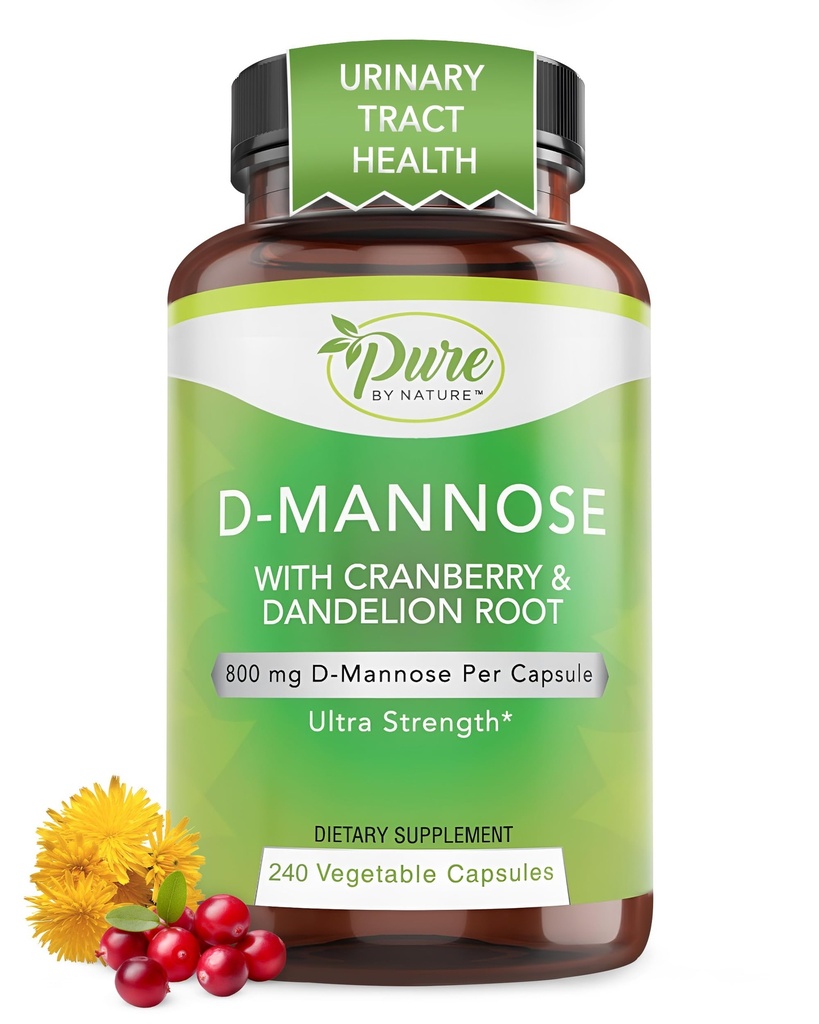 טהור על ידי הטבע 600 מ"ג D-Mannose טבעוני קפסולות עם Cranberry ו Dandelion לחלץ, Urinary Tract Health Support, Flush Impurity, Detox Body, 240 הרוזן ספירה