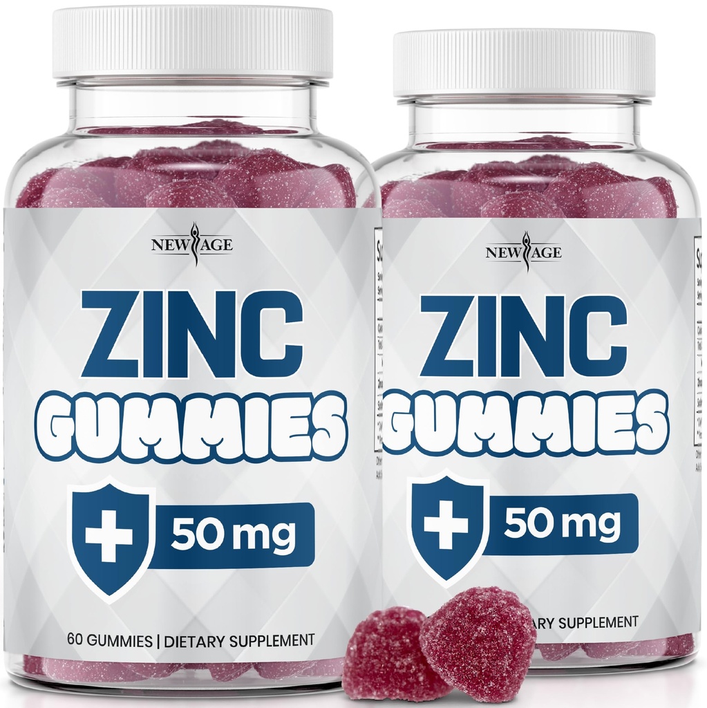 AGE Zinc Gummies - 2 Pack - 50 מ"ג גבוה Immune Booster Zinc תוסף, Immune Defense, Powerful Natural Antioxidant, non-GMO - by New Age, 120