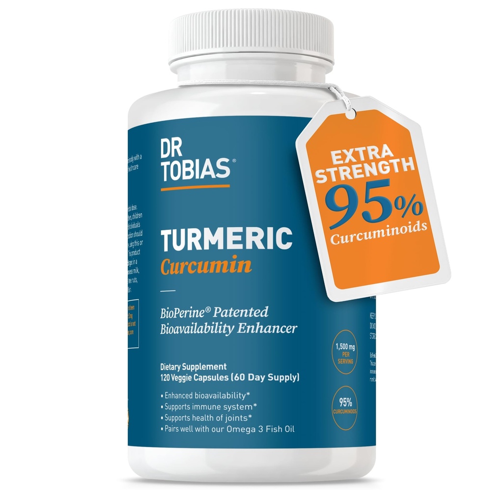 ד"ר Tobias Turmeric Curcumin 1500 מ"ג עם BioPerine - תוספת כוח תוספת תוספת תוספת תוספת תוספת של 95% Curcuminoids עבור תמיכה משותפת, כללי Vitality & Immune בריאות, 120 קפסולות טבעוניות, non-GMO