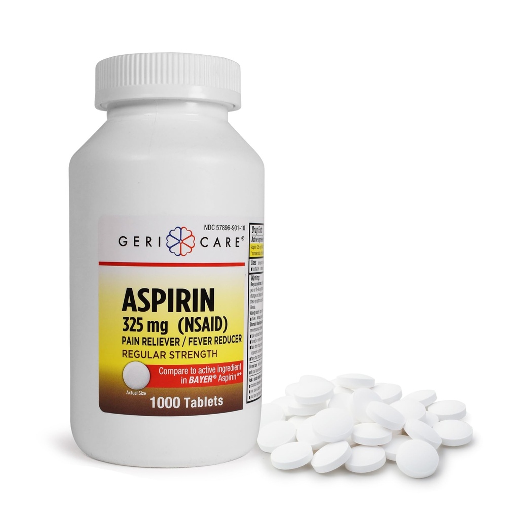 GariCare Aspirin Tablet 325 מ"ג - כאב Reliever ו Fever צמצם את Aspirins עבור מבוגרים וילדים 12+ (NSAID) גדול עבור כאבי ראש, Toothache, Arthritis, Menstrual & כאבי שרירים (Bottle of 1,000)