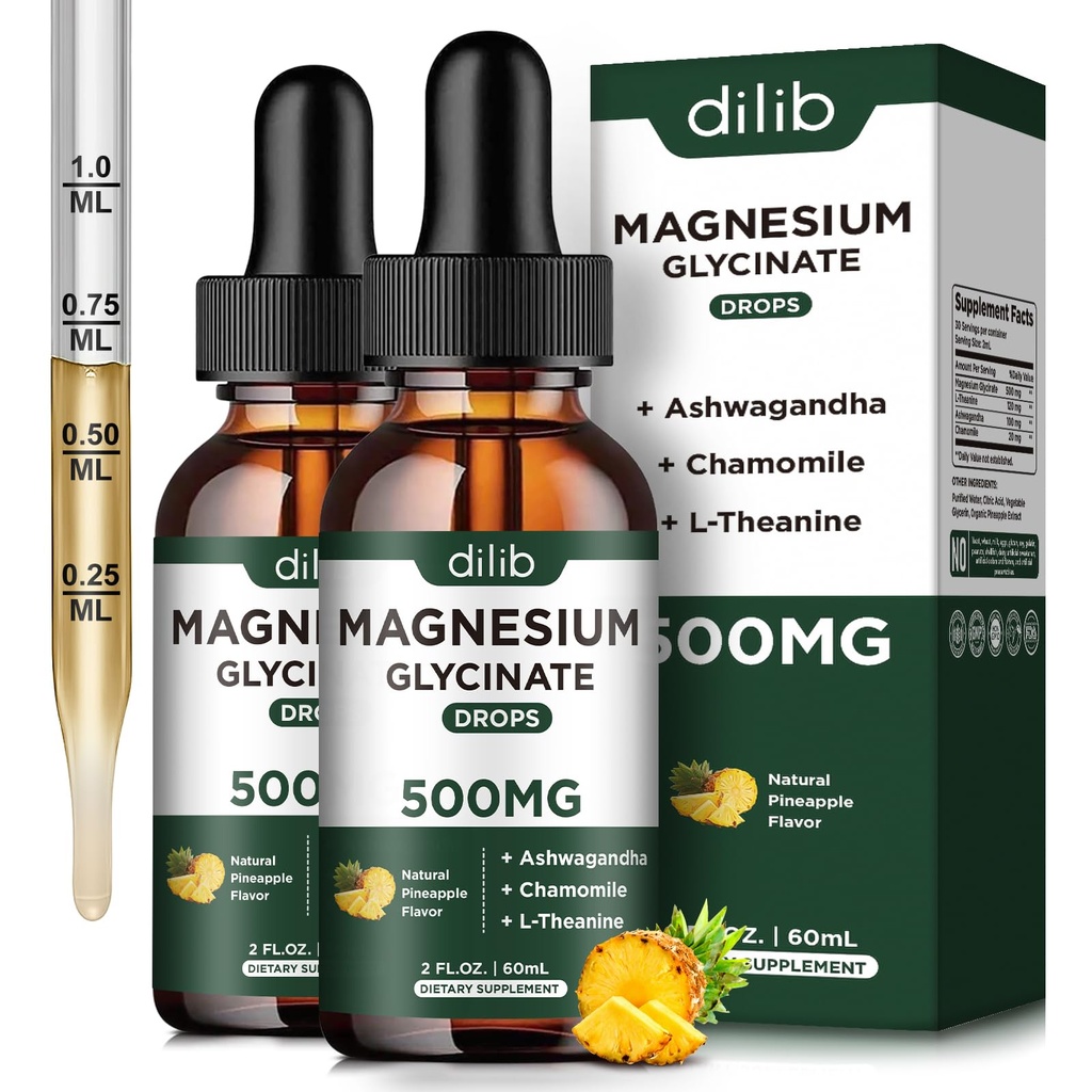 (2 Pack) Magnesium Glycinate תוסף, Magnesium נוזל טיפות עם Magnesium Glycinate 500 מ"ג Ashwagandha, L - האננין, Chamomile - Supports Optimal Calm Sleep