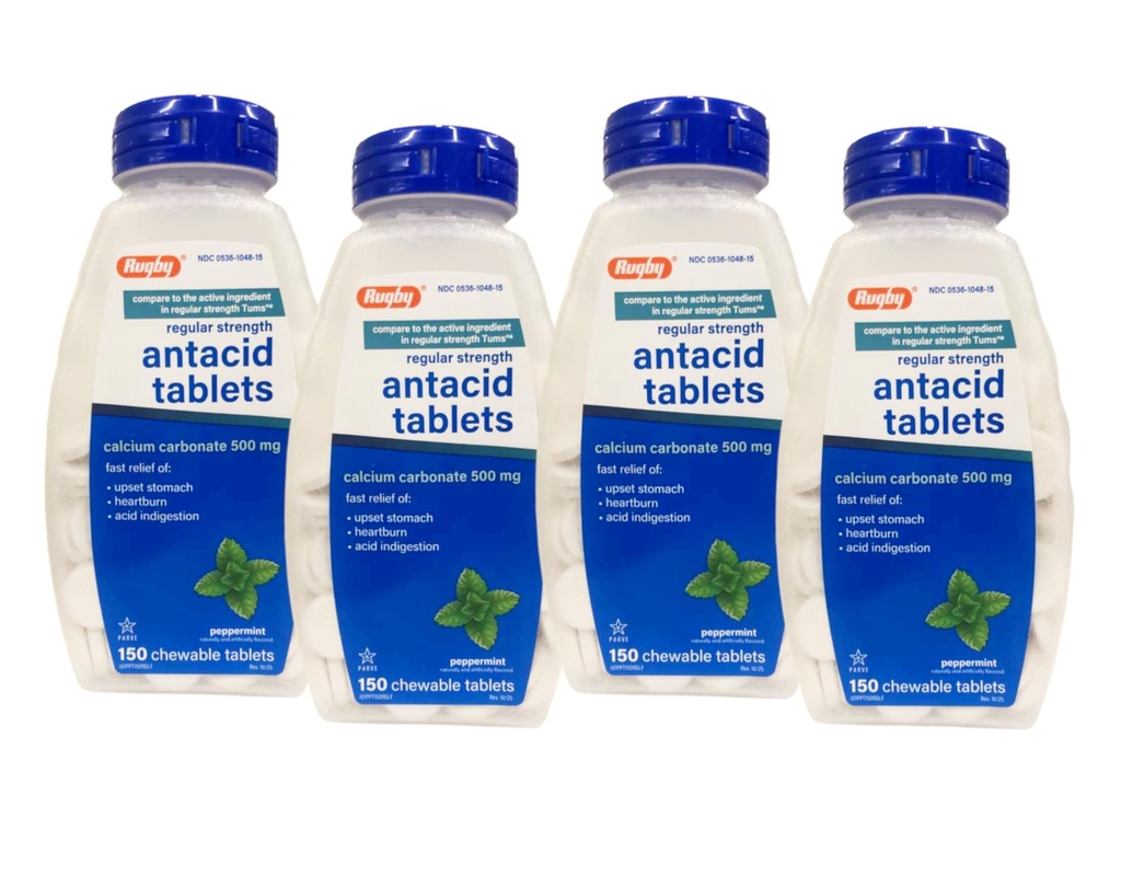 רוגבי Calcium Carbonate 500mg Antacid Tablet Peppert, קבוע סטרנגה, 150 טבליות צ'ווג - 4 Pack