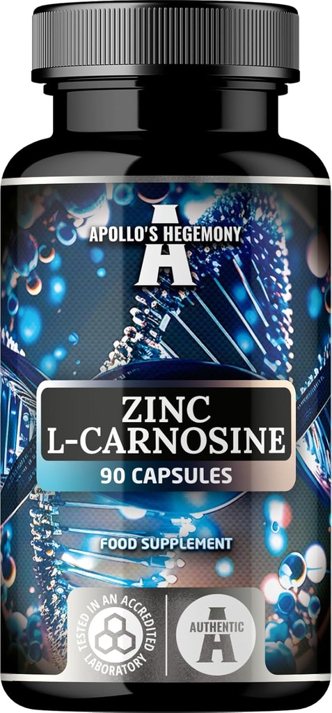 Zinc L-Carnosine 37.5 מ"ג לקפסולה, 90 קפסולות טבעוניות, 3 חודשים אספקה, תוסף Znc ו Amino Acid Beta-Alanine, על ידי ההגמוניה של אפולו.