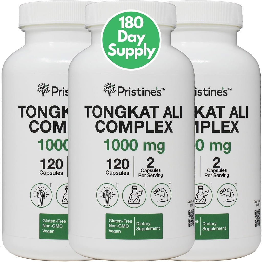 PRISTINE'S Tongkat Ali 1000MG לחלץ קפסולת (3-Pack) -30 יום אספקה - תמיכה ביצועים אתלטיים - Mens Health & Lean השרירים Mass - תמיכה בתחמושת