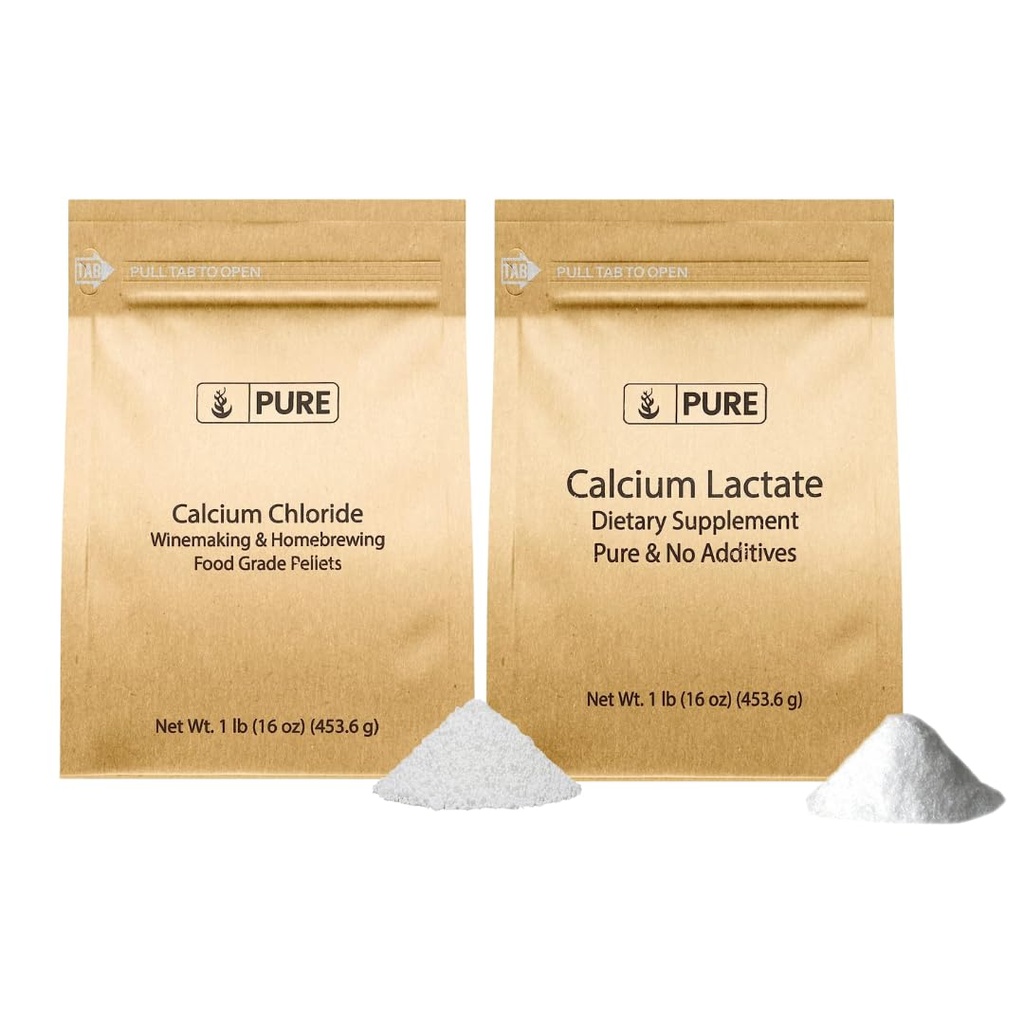 מרכיבים מקוריים טהורים Calcium Chloride & Calcium Lactate Bundle, (1lb) תוספי תזונה, אבקות יפות