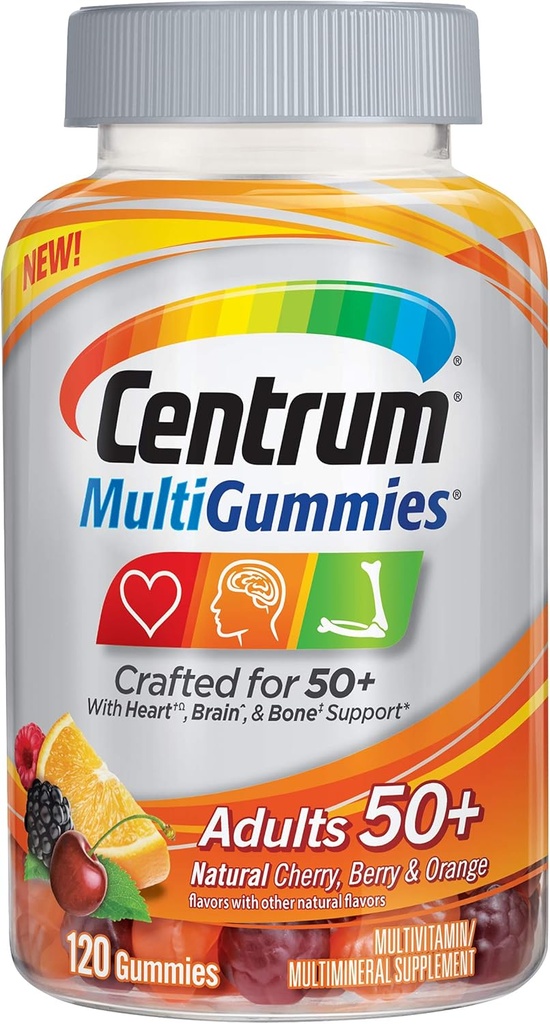 מבוגרי MultiGummies (120 Count, Natural Cherry, Brad, Orange Flavor) Multivitamin / Multimineral תוספת חניכיים, ויטמין B12, D, E, Age 50+
