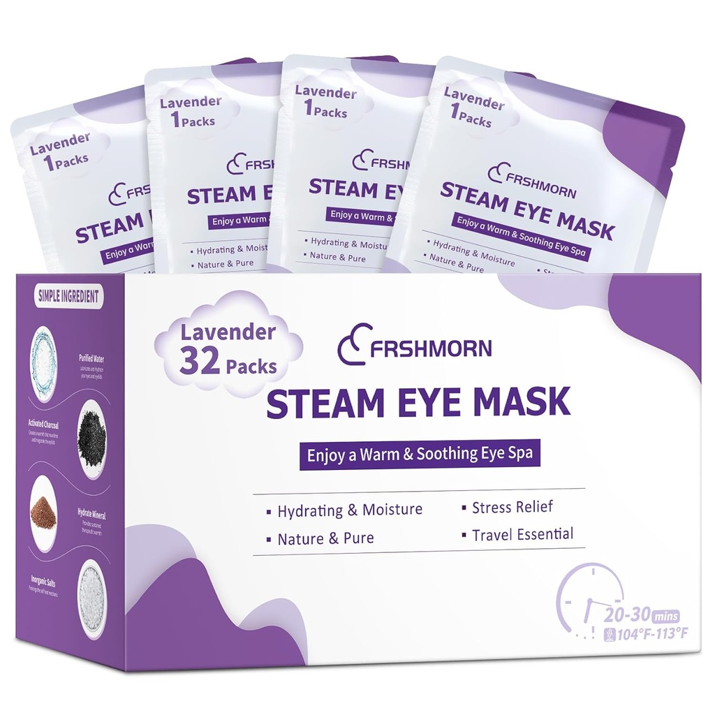 32 Packs Steam Eye Mask, Heated Eye Mask for Sleep, Warm Compress for Eyes, Self Heating Disposal Steam Mask for Home, Office, Spa, Travel Essentials (Lavender)