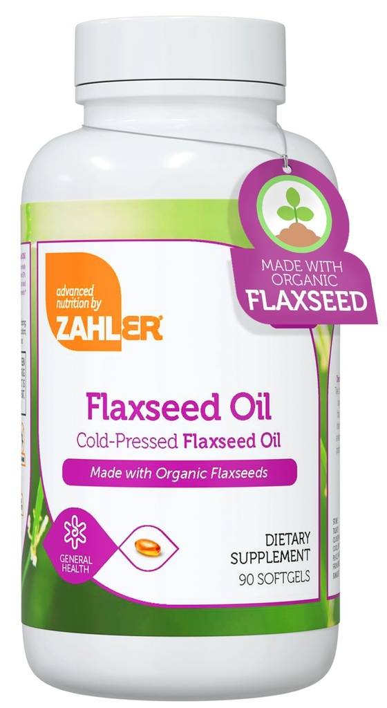 Zhler אורגני Flaxseed שמן - 1000 מ"ג Softgels - אורגני אומגה 3 ALA תוסף - כשר Non-GMO Gluten חינם Vegetarian-Friendly Flaxseed (90 Count)