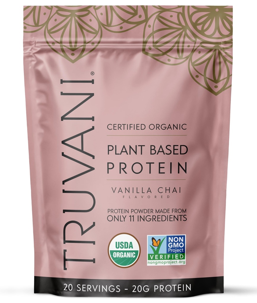 Truvani Vegan Pea אבקת חלבון; Vanilla Chai | 20g אורגני צמחי מבוסס חלבון | 20 משרתות | Keto | Gluten & Milk Free | Low Carb | לא תוספת סוכר