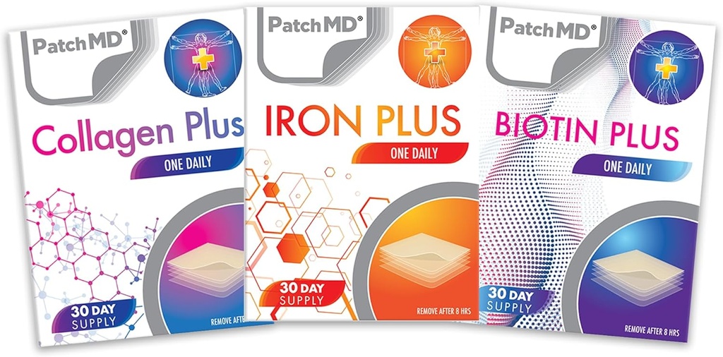 Iron Plus, Collagen & Biotin Plus Topical Patch Bundle - 30 ימים אספקה