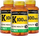 MASON NATURAL ויטמין K 100 mcg, תומך עצמות ובריאות משותפת, עוזר Calcium Absorption, 100 טבליות, Pack של 3