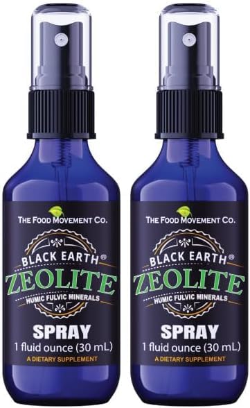 Black Earth Zeolite with Humic Fulvic Acids, Trace מינרלים, עבור מבוגרים וילדים תומכים בבריאות Gut, תמיכה במזל, עיכול וחיסול ועוד 1oz נוזל משאבה Spray תוסף (2 Pack)