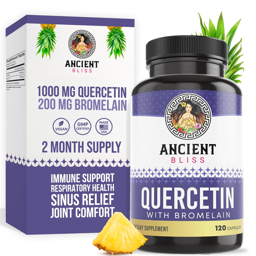 הקודם Bliss Quercetin עם Bromelain | Quercetin 1000 מ"ג Bromelain 200 מ"ג לשרת | תמיכה במערכת החיסון, בריאות משותפת, בריאות הנשימה וסך הכל - 120 קפסולות