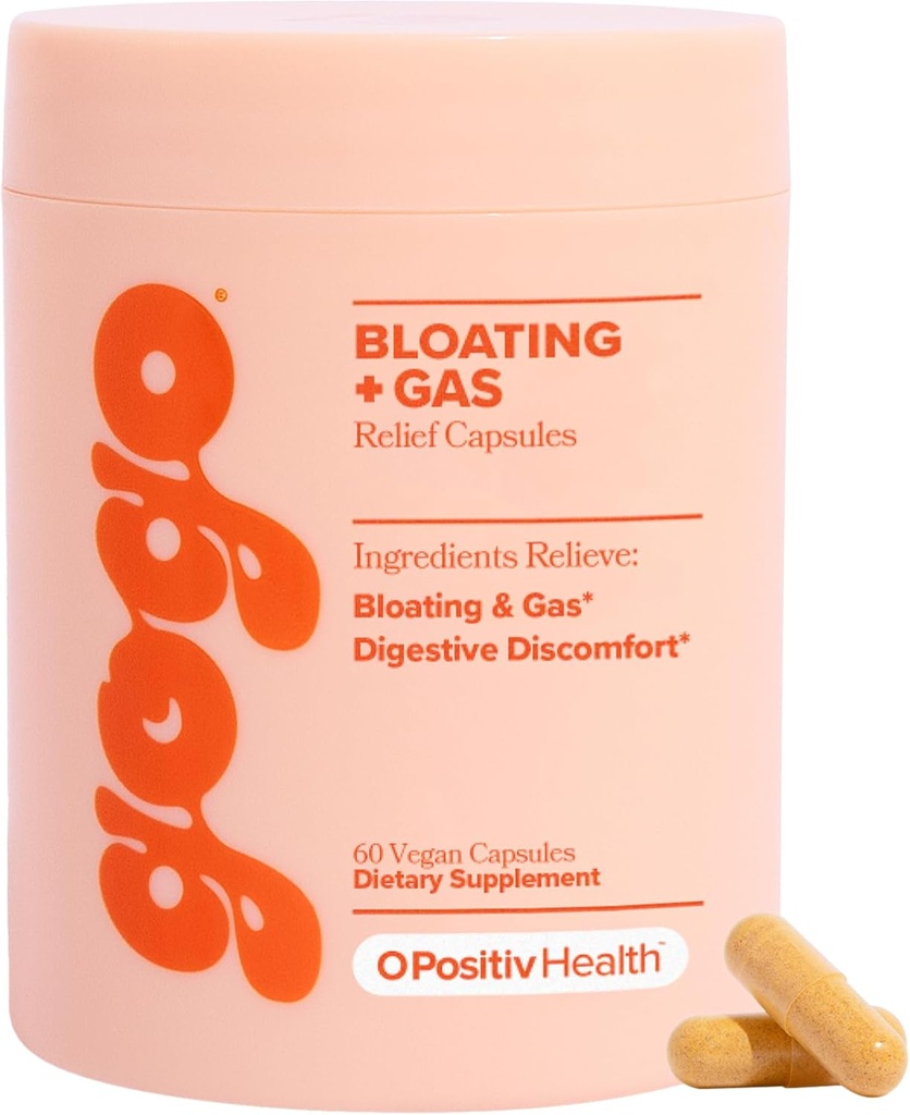 O Positiv GOGO Bloating & Gas Digestive Relief - Enzymes for Bloating Relief & Water Retention - תוספי גז עם Bromelain, ג'ינג'ר Root, & Milk Thistle - 30 משרתים (Pack of 1)