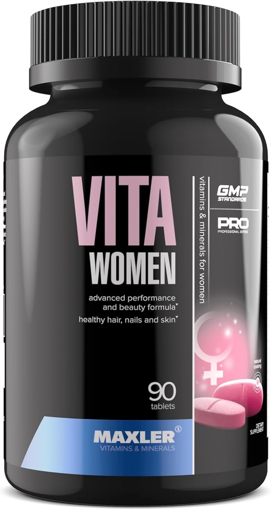 Maxler Vita Women Premium Multivitamin לנשים - תוספי מזון לנשים - שיער עור וניק ויטמינים A B C D, אומגה 3, ביוטין, Antioxidants, Enzymes - 90 טבליות