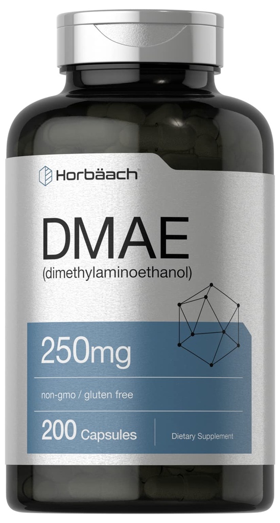 Horbaach DMAE תוסף | 250mg | 200 קפסולות | Non-GMO,ten Glu | DMAE Bitartrate