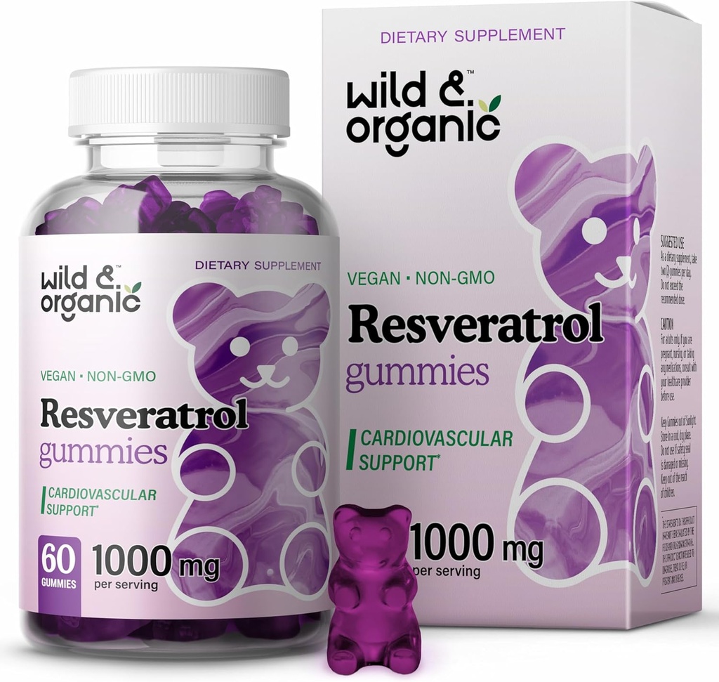 Wild & אורגני Resveratrol Gummies 1000mg - Trans Resveratrol תוספת עבור Antioxidant, המוח, Immune תמיכה - 60 טבעוני, non-GMO Antioxidant Gummies