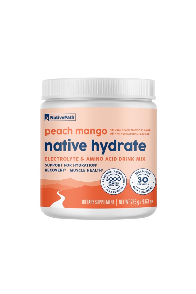 NativePath Native hydrote, Zero Sugar, Electrolytes אבקת עם BCAAs, Peach מנגו הידרציה, Keto & Paleo Friendly, 30 משרתות