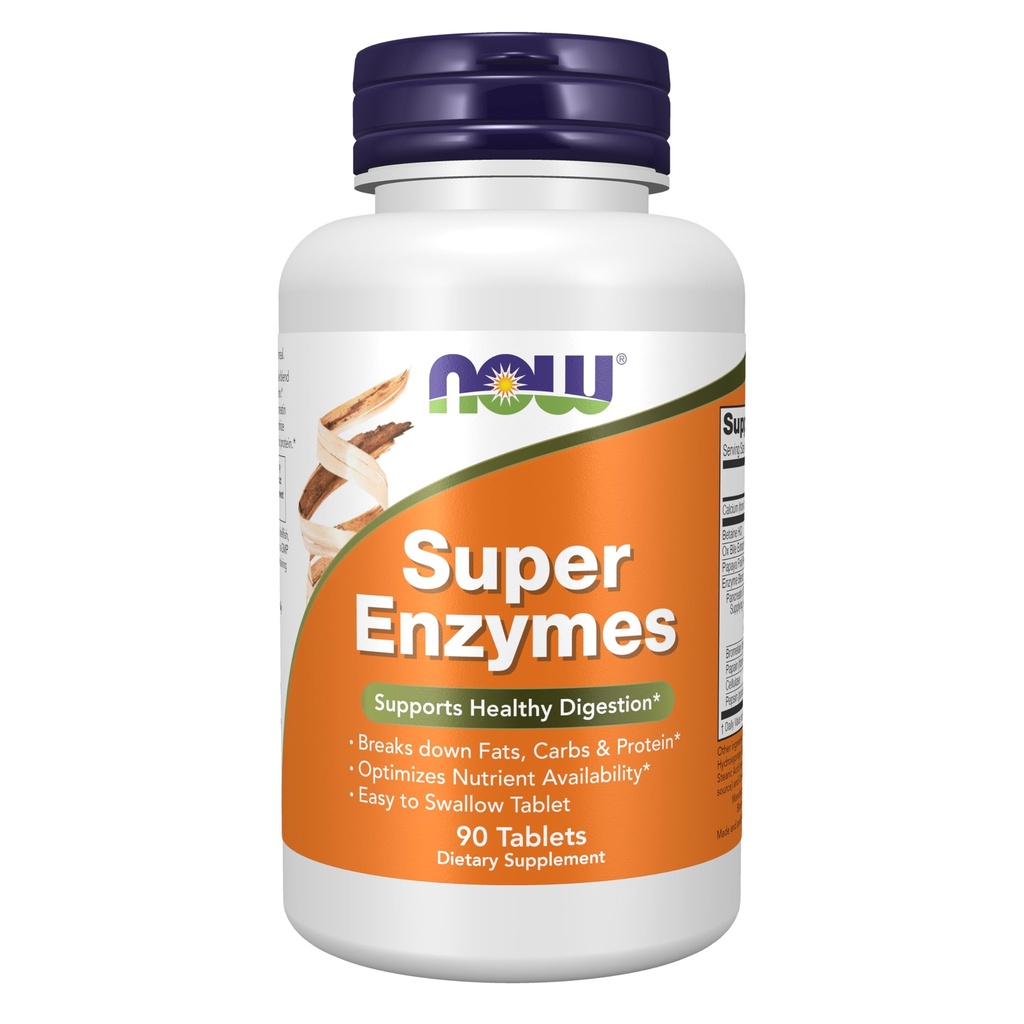 תוספי מזון עכשיו, Super Enzymes, פורמולה עם Bromelain, Ox Bile, Pancreatin ו Papain, Super Enzymes, 90 טבליות