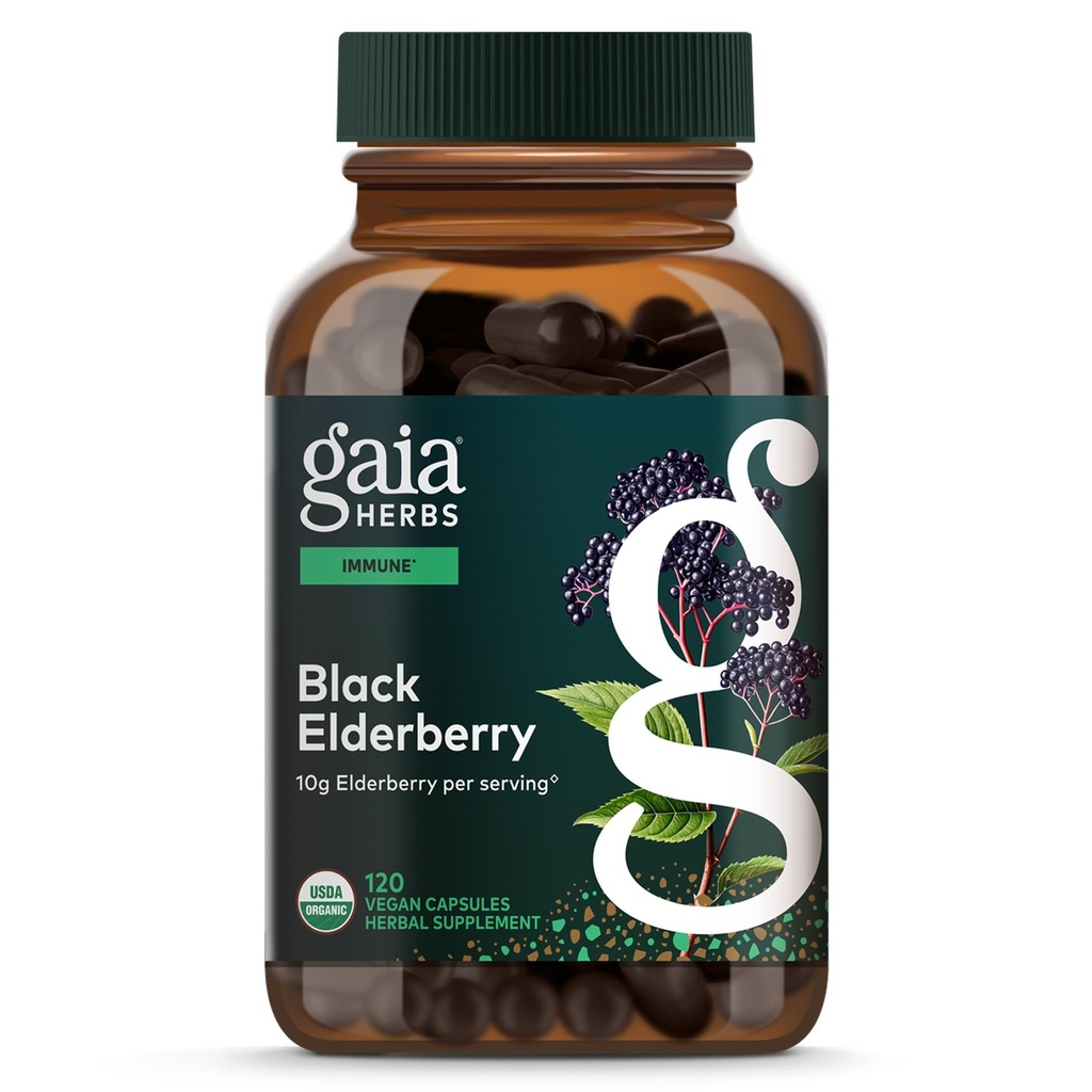 גאיה Herbs Black Elderberry - Daily Immune Support Supplement to Help Support Wellness - עם Black Elderberries & Acerola פירות לתמיכה אנטי-חמצן * - 120 קפסולות טבעוניות (60 יום אספקה)