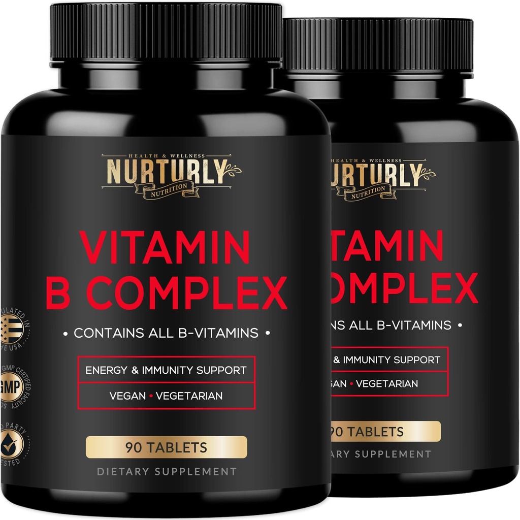 ויטמין B Complex - מכיל את כל ויטמין B Essentials - B1, B2, B3, B5, B6, B7, B9, B12 ו- Biotin - Super B Complex ויטמינים לאנרגיה, תמיכה בתחמושת - 180 טבליות