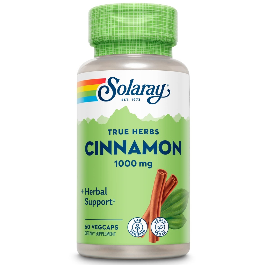 SOLAרי True Herbs Cinnamon Bark 1000 מ"ג - תוספי Cinnamon הקרקע - תמיכה צמחית עבור בריאות כללית - פרויקט Non-GMO מאומת - קפסולות טבעוניות, 60 יום ערבות - 30 משרתים, 60 VegCaps