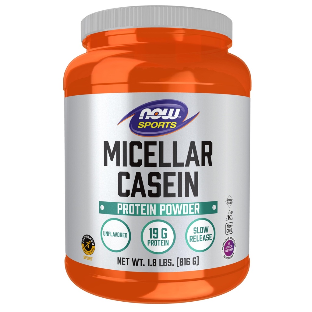 עכשיו מזונות ספורט תזונה, Micellar Casein 19 g, שחרור איטי, אבקת Unflavored, 1.8-Pound