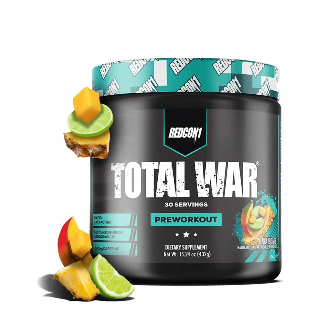 REDCON1 Total War Pre Workout, Baja Bomb - Beta Alanine + Citrulline Malate Keto Friendly Preworkout for Men & Women with 320mg of Caffeine - Fast Acting (30 משרתים)