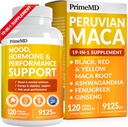 PrimeMD 19-in-1 פרואני Maca Root כמוסות - 9125 מ"ג Ashwagandha תוספי מזון עם Maca Fenugreek וג'ינסנג עבור Mood, הורמון & ביצועים תמיכה (120 קפסולות)