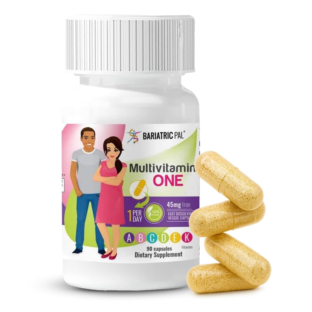 BariatricPal Multivitamin 1 ליום! Bariatric Multivitamin קפסולה עם 45 מ"ג של ברזל | Easy to Swallow קפסולת | עבור חולים ניתוחי בראטרי | 90 ספירה (3 חודשים אספקת)