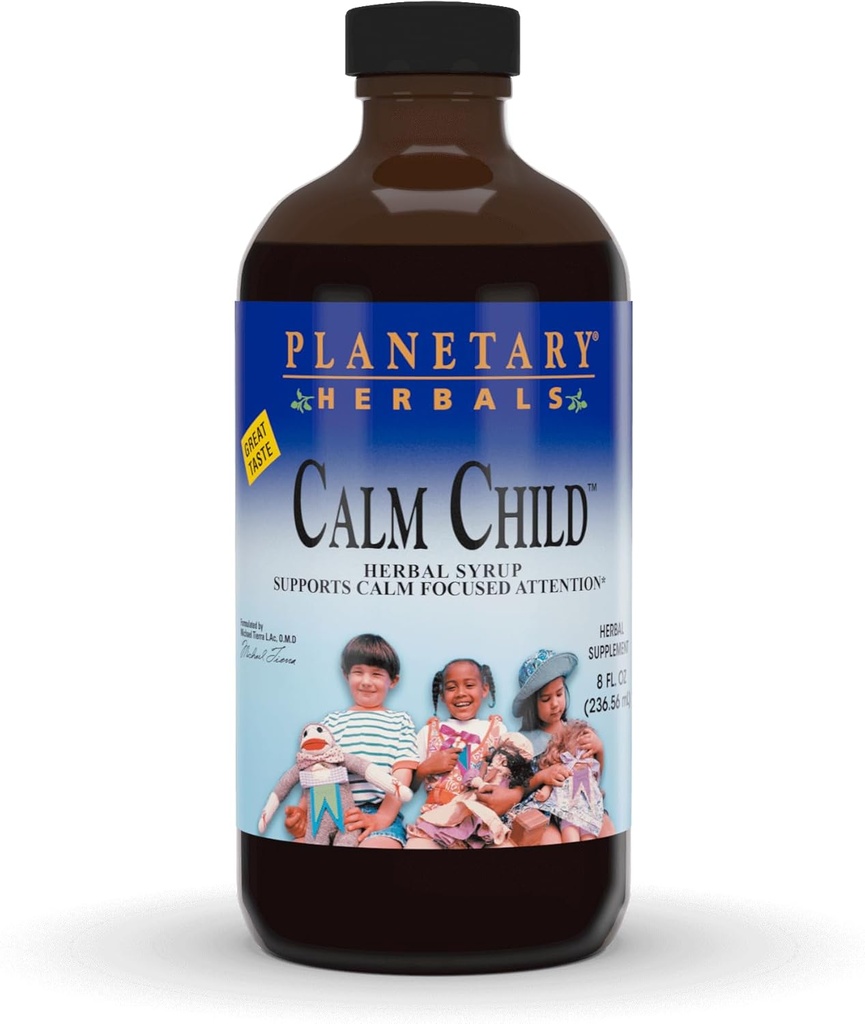 Herbals Planetary Herbals Calm Child Herbal Syrup - כולל Soothing הבוטנים Chamomile, Lemon Balm, Catnip & More - 8oz