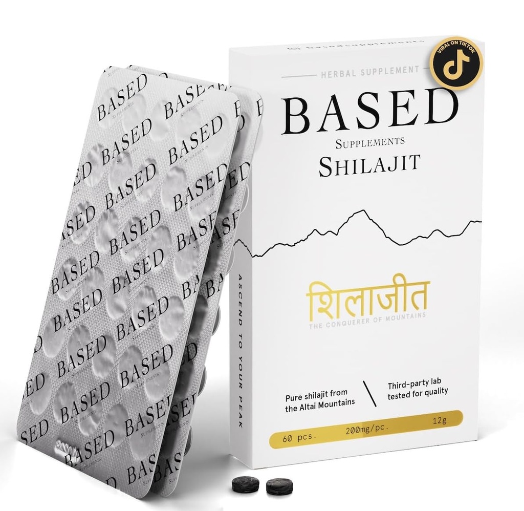 מבוסס Shilajit | Pure Shilajit Tablet עם Max Potency, Energy & Immune Support for Men and Women Trace מינרלים, 60 טבליות