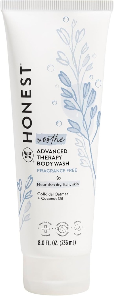 The Honest Company Eczema Soothing Therapy ניקוי גוף כביסה באופן טבעי דרייב עבור Baby Prebiotics Colloidal Oatmeal 8 oz