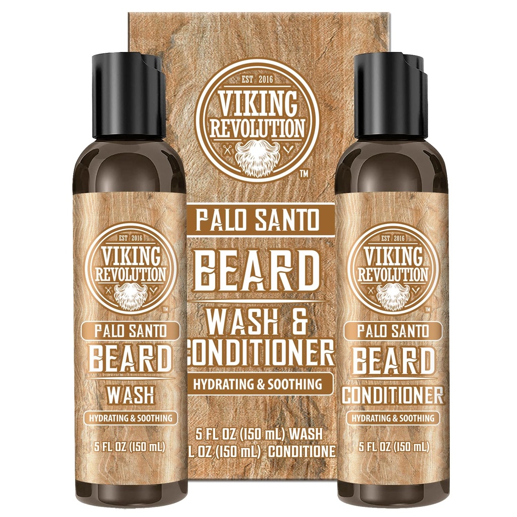 המהפכה הוויקינגית Beard Wash and Beard Conditioner for Men with Argan Oil ו- Jo Joba Oil - Beard Softener and Powerener Beard Care Beard Shampoo and Conditioner with גינזנג Root (5oz, Palo Santo)