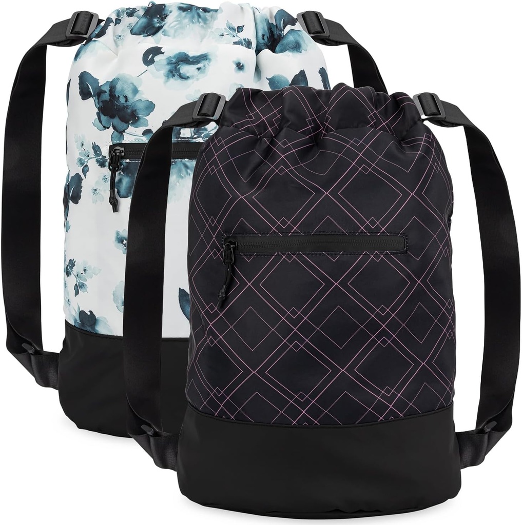 GoMOYO 2-Pack Women's Floral Plum מושך תרמיל עם Shoulder המתאים, 18 x 14 x 7 אינץ ', מושלם עבור ספורט, נסיעות, ו Overnights