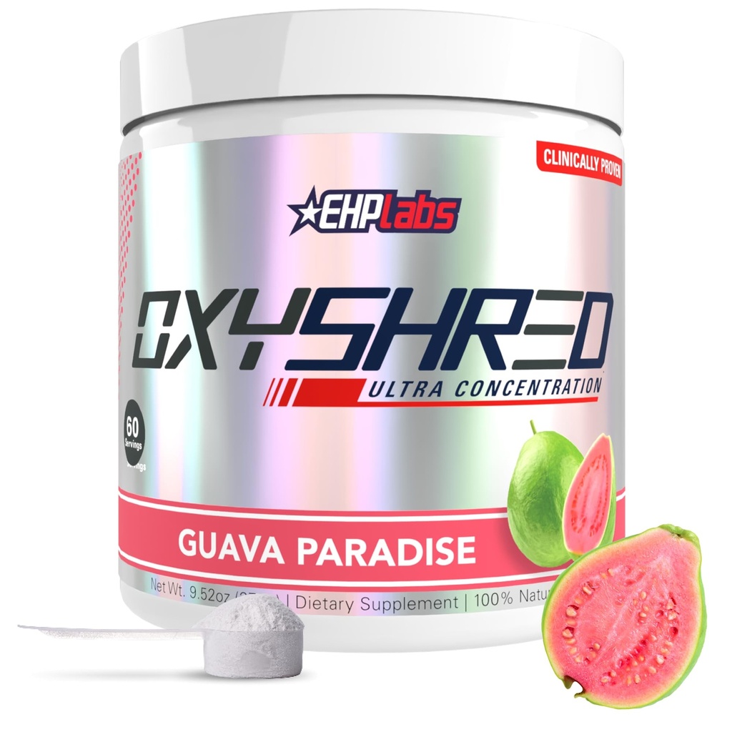 EHP Labs Oxyshred Pre Workout אבקת & Shred תוסף - אבקת Preworkout עם L Glutamine & Acetyl L Carnitine, Energy Boost Drink - Guava Paradise, 60 משרתים